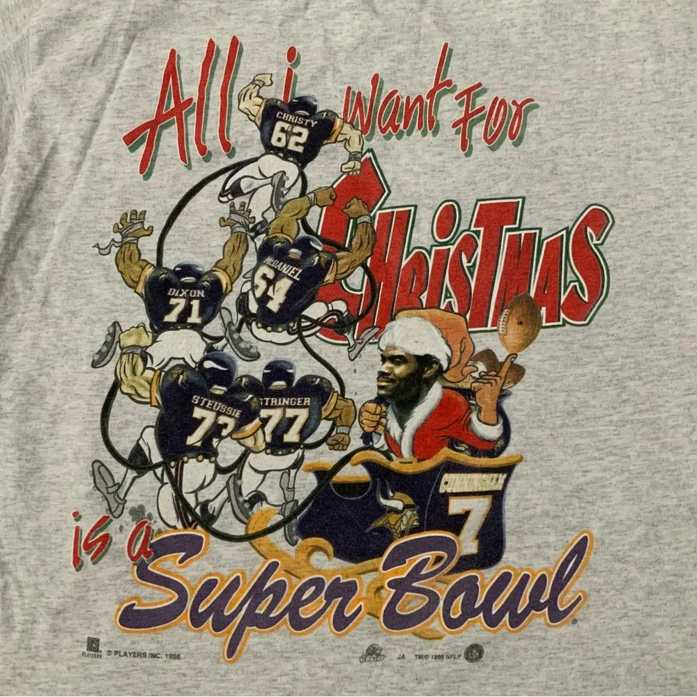 Vintage Minnesota Vikings Christmas Super Bowl Tshirt 1998 Sz L - Picture 2 of 7
